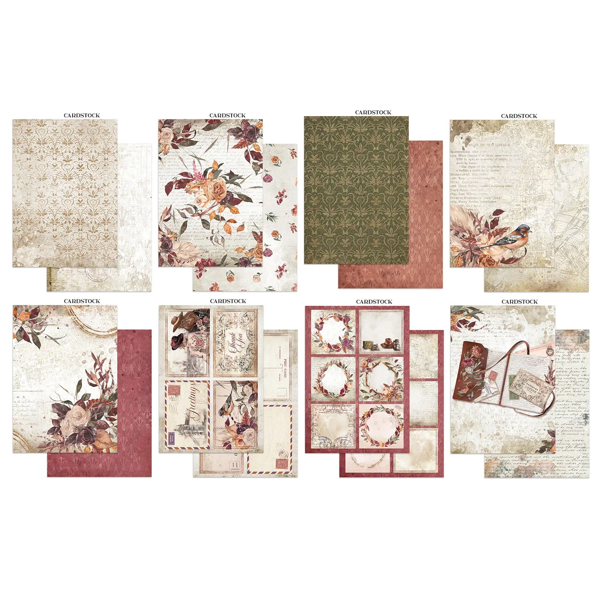 Stamperia – Our Way Junk Journal Stickers, Backgrounds, Cut-Outs lehtiö (16 kpl) A4 - Image 2
