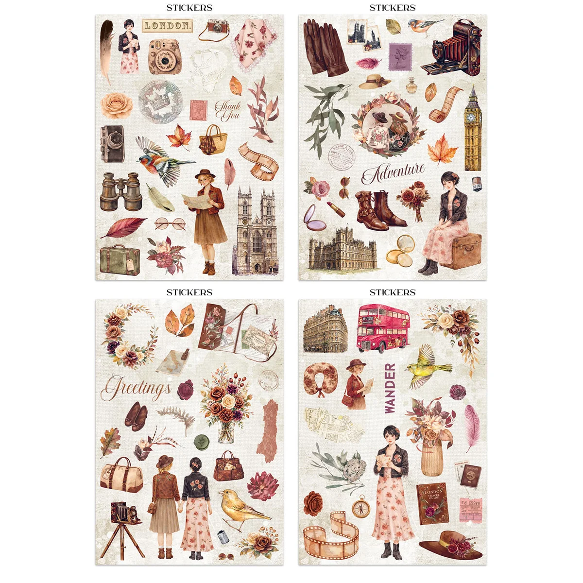 Stamperia – Our Way Junk Journal Stickers, Backgrounds, Cut-Outs lehtiö (16 kpl) A4 - Image 4