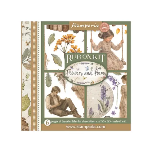 Stamperia – Rub-On Kit Flowers and Poems Assortment siirtokuvat 15,5 x 15,5 cm (6 kpl)