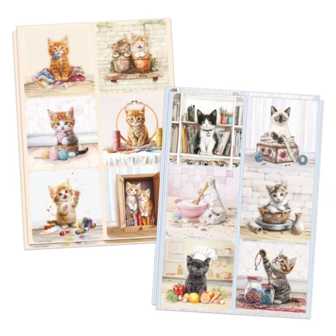 Katy Sue Designs – Crafty Kittens 3D-arkit ja korttikuvat (24+24kpl) A4