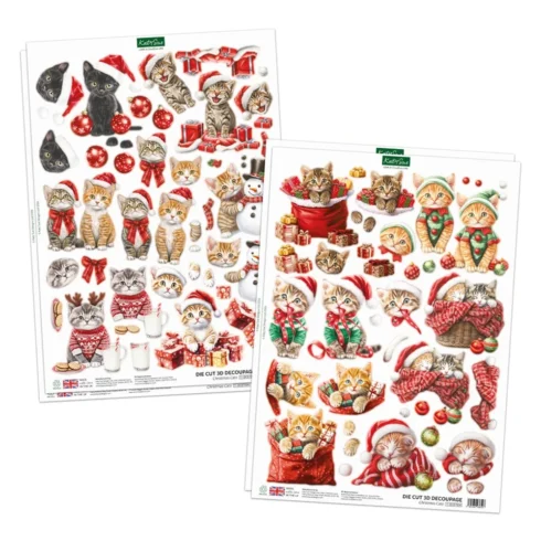Katy Sue Designs – Christmas Cats 3D-arkit ja korttikuvat (24+24kpl) A4