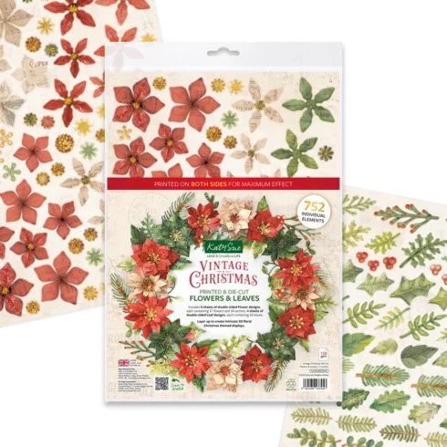 Katy Sue Designs – Vintage Christmas Flowers & Leaves leikekuvat (752kpl) A4