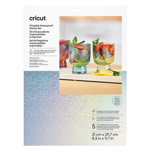 Cricut Printable Waterproof Sticker Set - tulostettava, vedenkestävä vinyyli läpinäkyvä-hologrammi 5kpl