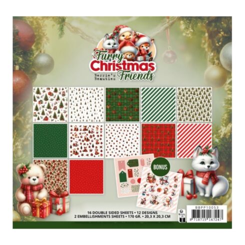 Berrie’s Beauties Paper Pack Furry Christmas Friends paperilehtiö 20 x 20 cm