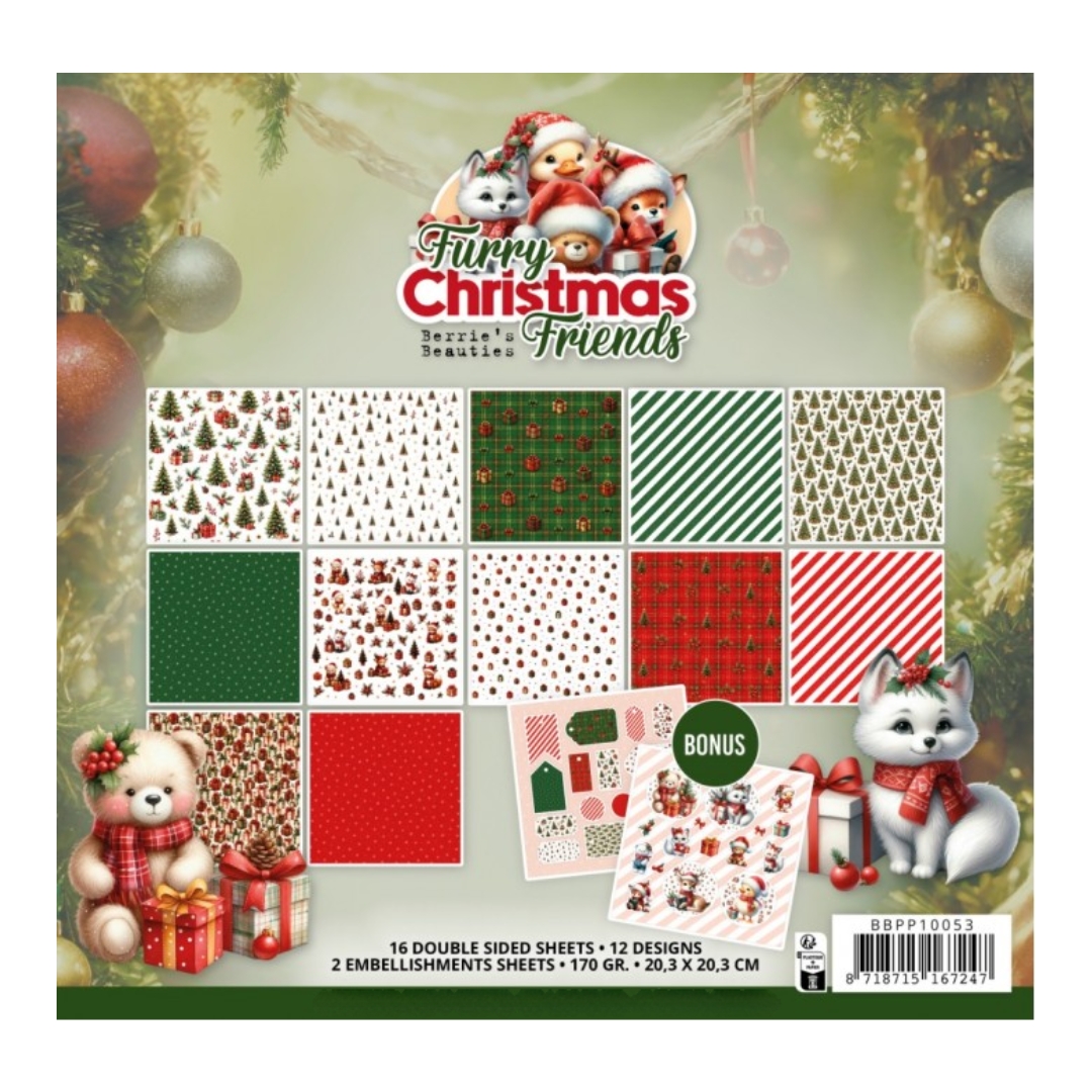 Berrie’s Beauties Paper Pack Furry Christmas Friends paperilehtiö 20 x 20 cm