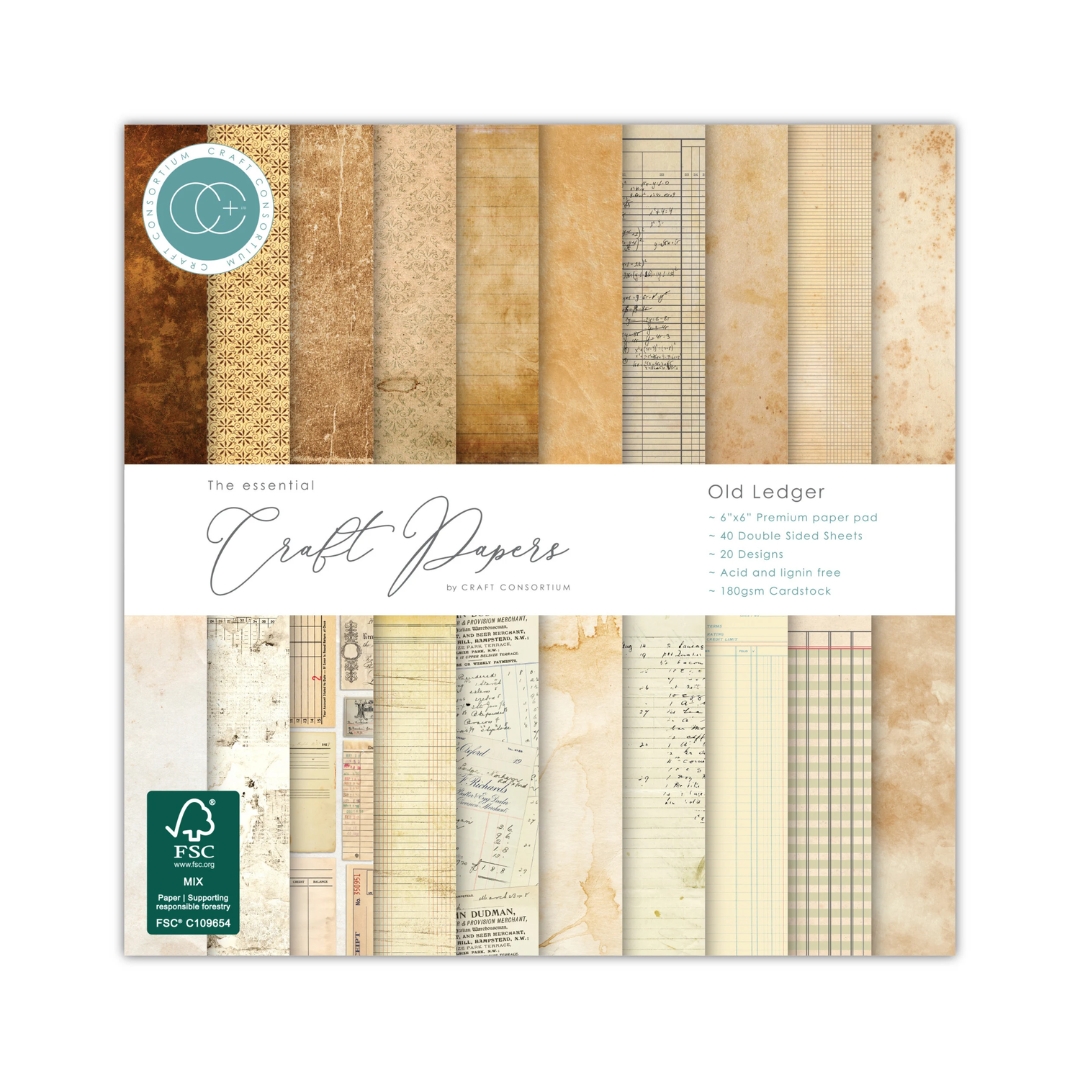 Craft Consortium Old Ledger paperilehtiö 15 x 15 cm