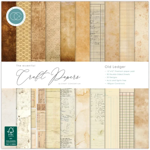 Craft Consortium Old Ledger paperilehtiö 30 x 30 cm