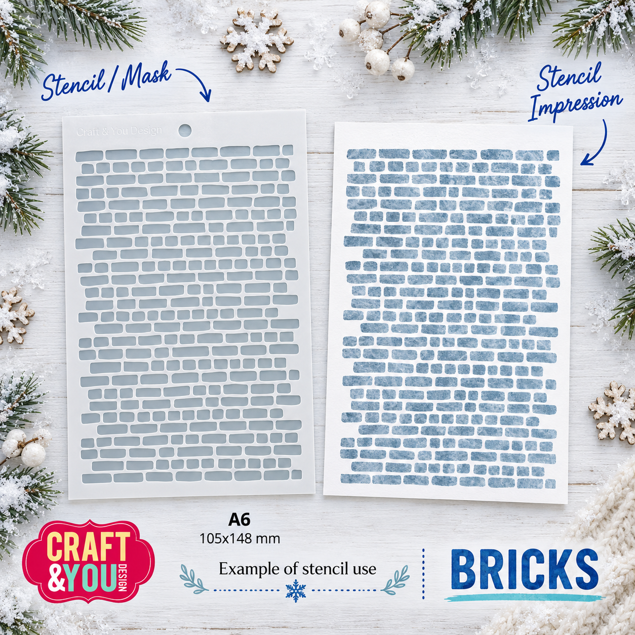 Craft & You Design Stencil – Bricks sapluuna A6 - Image 2