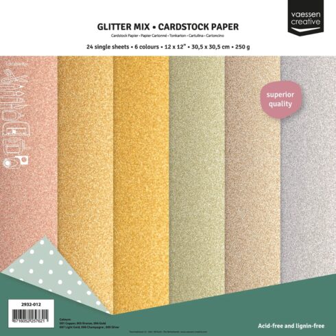 Glitter Cardstock MIX Kimallekartonki lajitelma 30x30cm 250gsm (24 kpl)