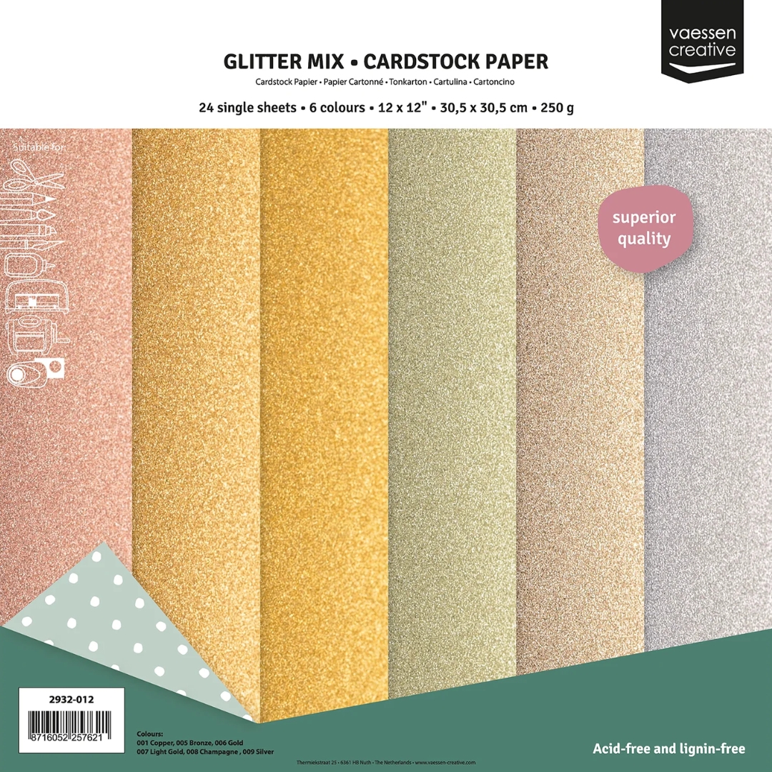 Glitter Cardstock MIX Kimallekartonki lajitelma 30x30cm 250gsm (24 kpl)