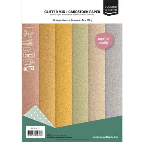 Glitter Cardstock MIX Kimallekartonki lajitelma A4 250gsm (24 kpl)