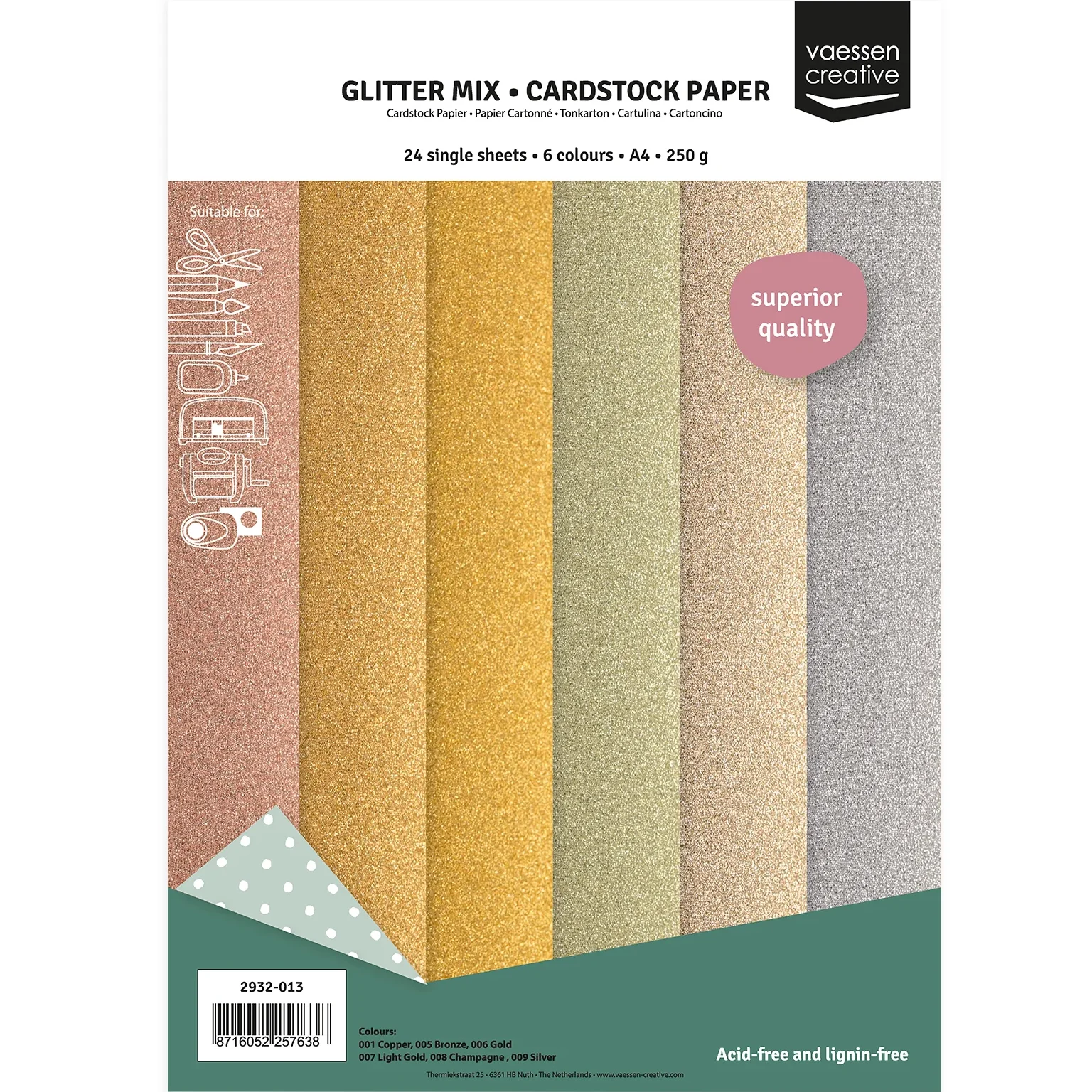 Glitter Cardstock MIX Kimallekartonki lajitelma A4 250gsm (24 kpl)