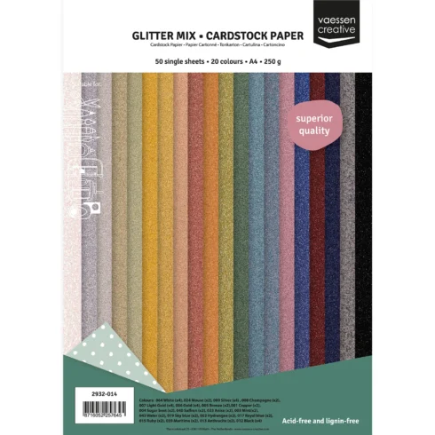Glitter Cardstock MIX Kimallekartonki lajitelma A4 250gsm (50 kpl)