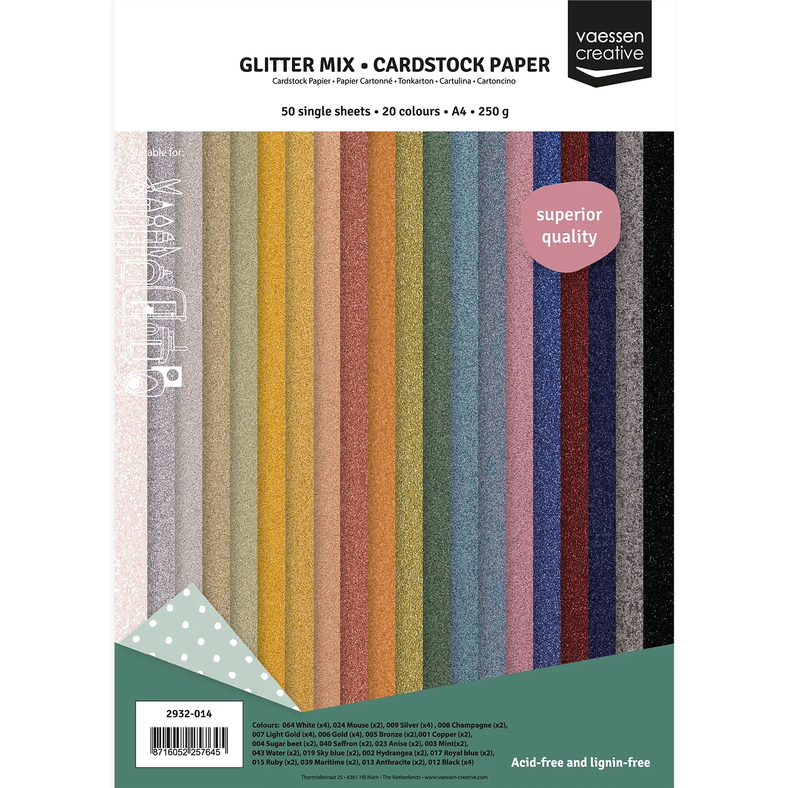 Glitter Cardstock MIX Kimallekartonki lajitelma A4 250gsm (50 kpl)