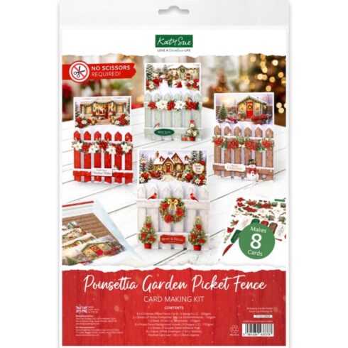 Katy Sue Designs Card Making Kit Poinsettia Garden Picket Fence Korttipakkaus 8 kpl