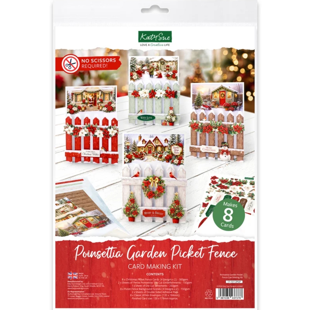 Katy Sue Designs Card Making Kit – Poinsettia Garden Picket Fence Korttipakkaus (8 kpl) - Image 9