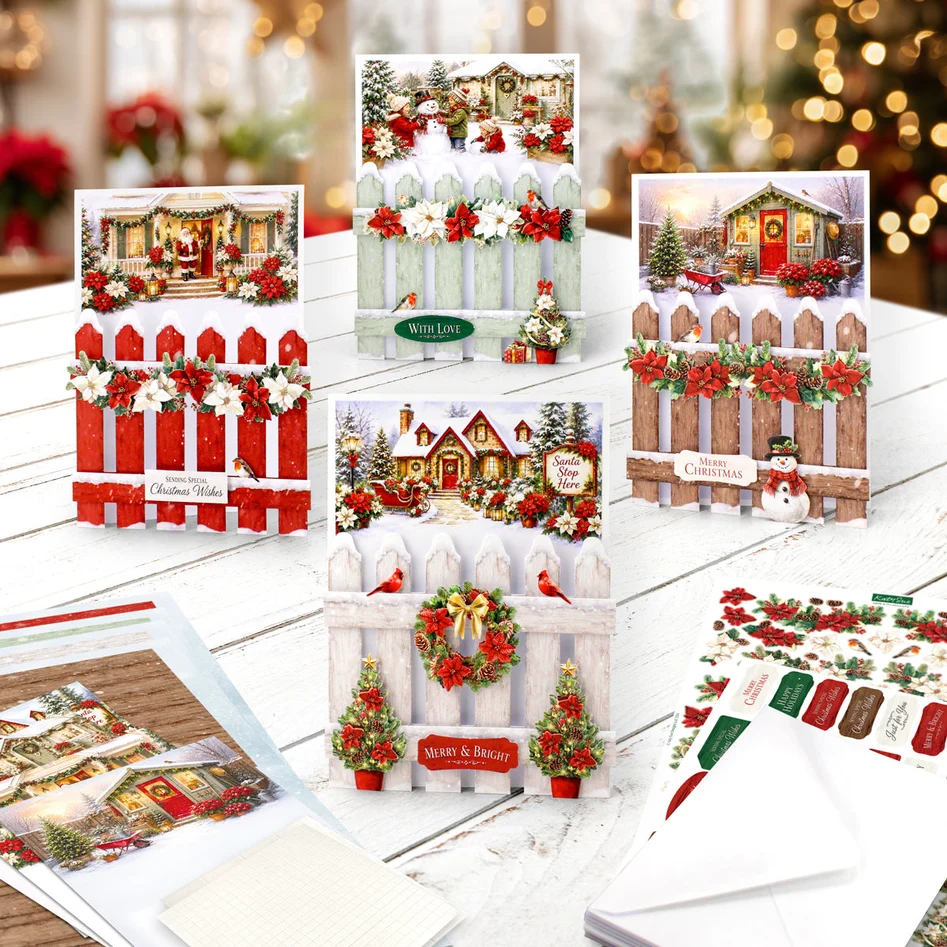 Katy Sue Designs Card Making Kit – Poinsettia Garden Picket Fence Korttipakkaus (8 kpl) - Image 2