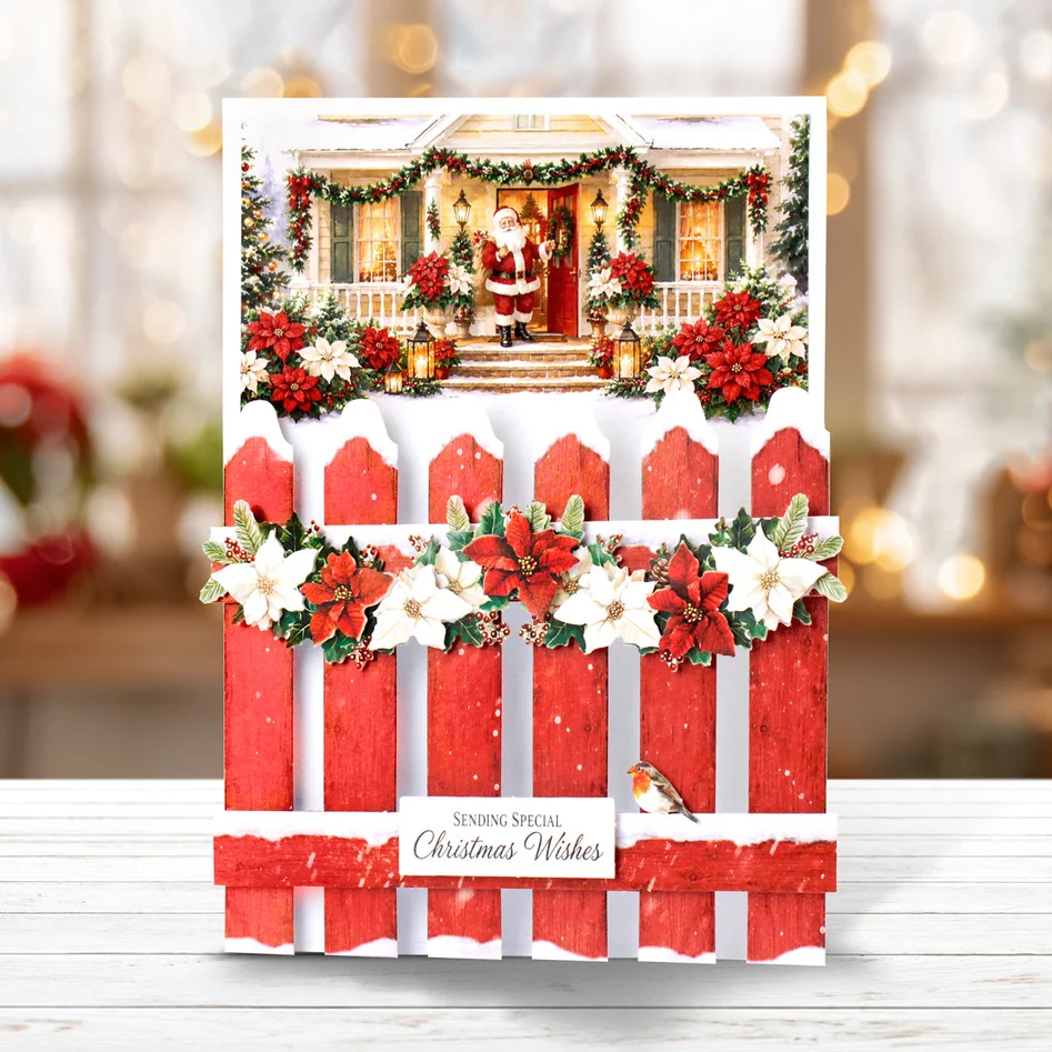 Katy Sue Designs Card Making Kit – Poinsettia Garden Picket Fence Korttipakkaus (8 kpl) - Image 5