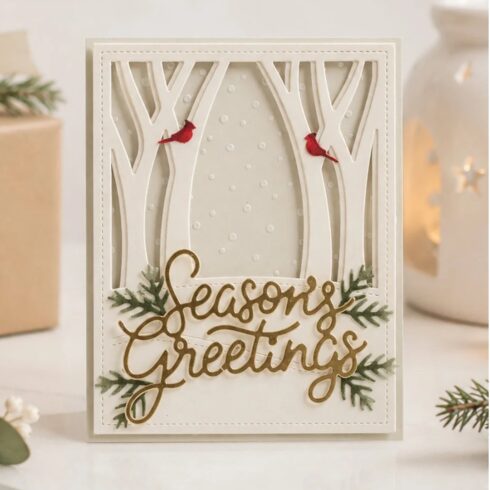 Lawn Fawn stanssi PINECONE AND LEAVES BORDER 4