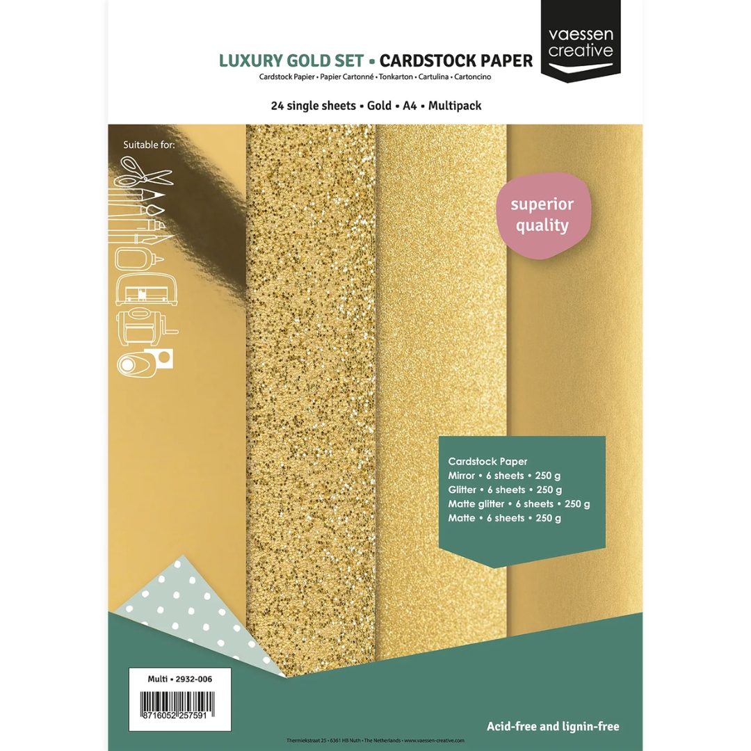 Luxury Gold Cardstock Set Multi kartonkilajitelma A4 250gsm (24 kpl)