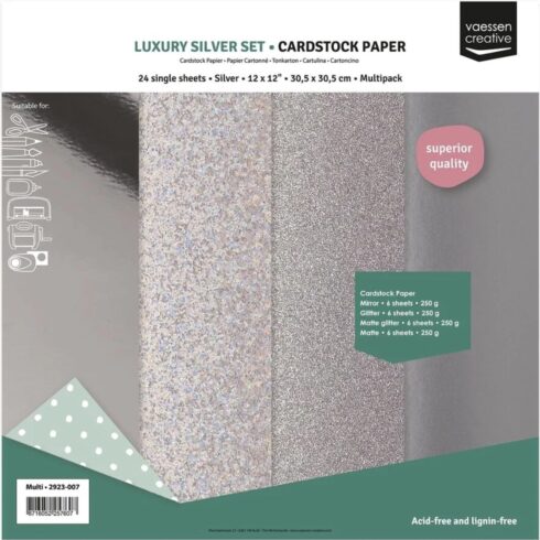 Luxury Silver Cardstock Multi kartonkilajitelma 30x30cm 250gsm (24 kpl)