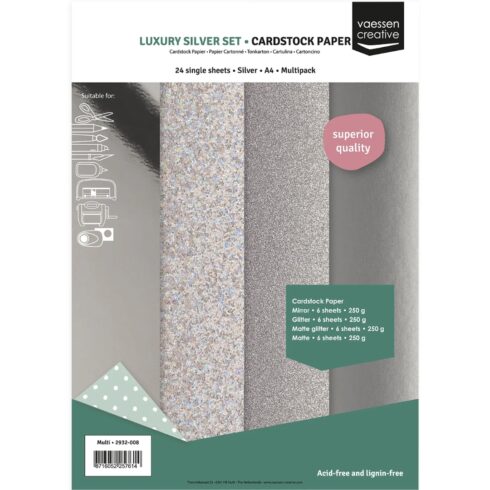 Luxury Silver Cardstock Set Multi kartonkilajitelma A4 250gsm (24 kpl)