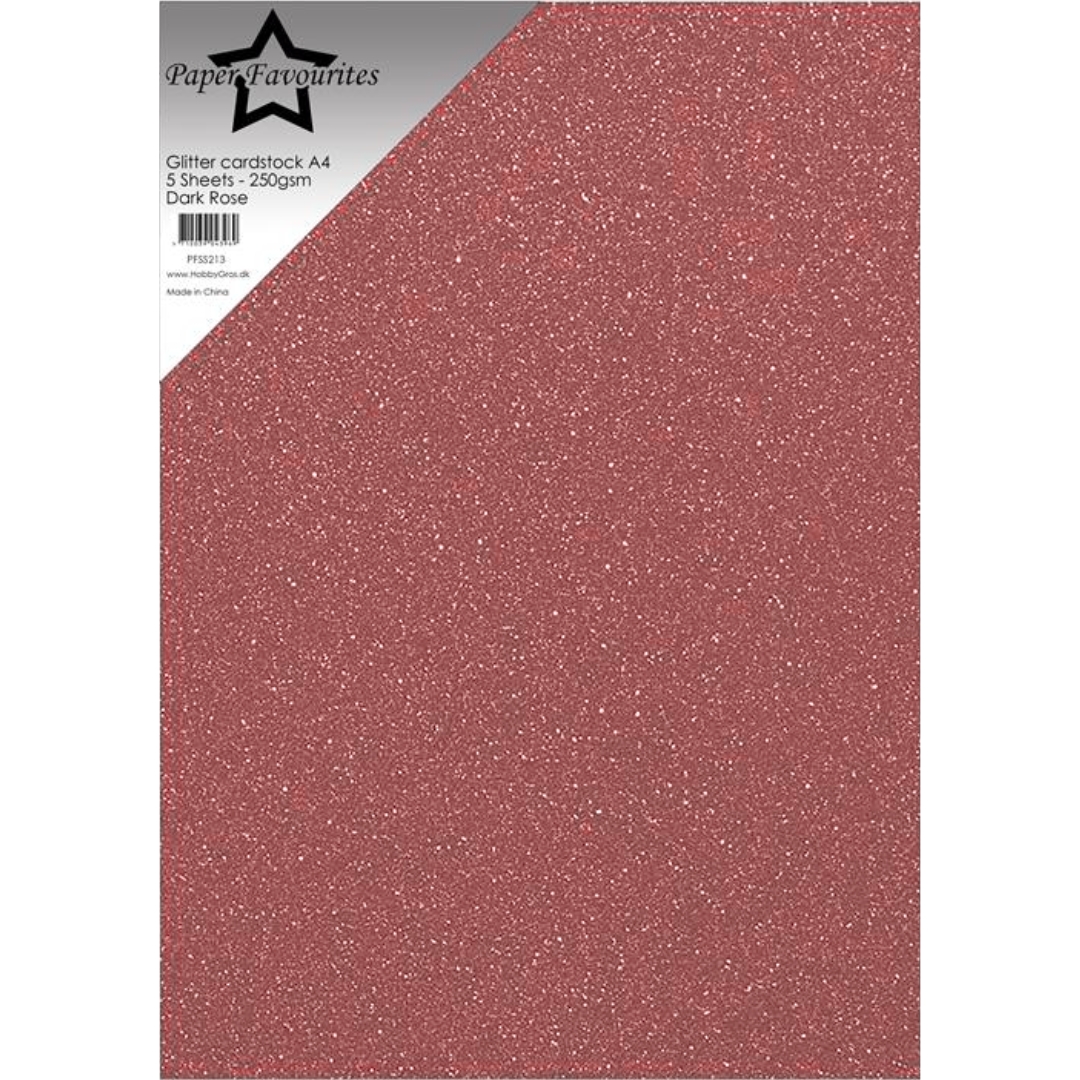 Paper Favourites Glitter Cardstock Dark Rose Kimallekartonki A4 250gsm (5 kpl)