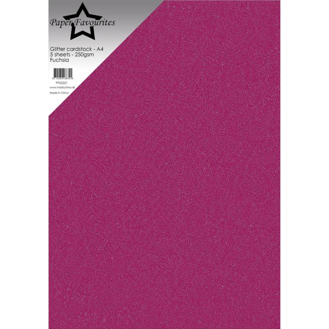 Paper Favourites Glitter Cardstock Fuchsia Kimallekartonki A4 250gsm (5 kpl)