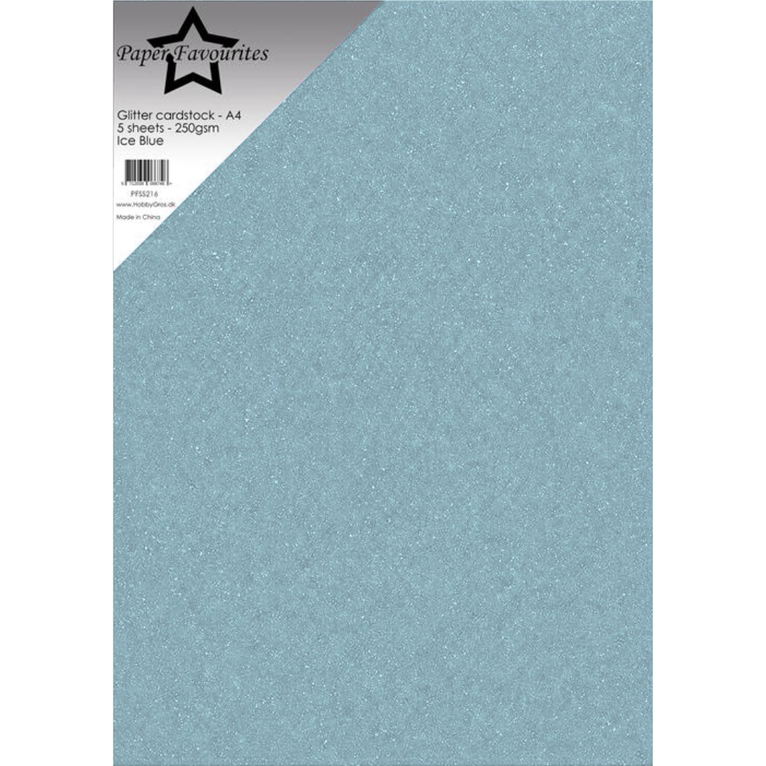 Paper Favourites Glitter Cardstock Ice Blue Kimallekartonki A4 250gsm (5 kpl)