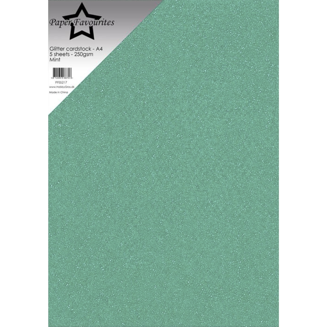 Paper Favourites Glitter Cardstock Mint Kimallekartonki A4 250gsm (5 kpl)