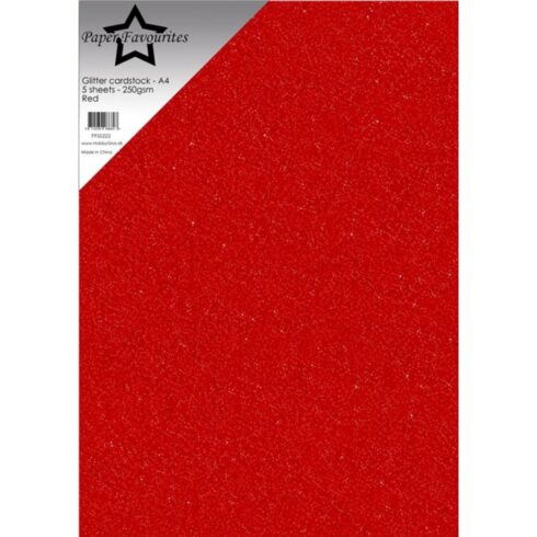 Paper Favourites Glitter Cardstock Red – Kimallekartonki A4 250gsm (5 kpl)