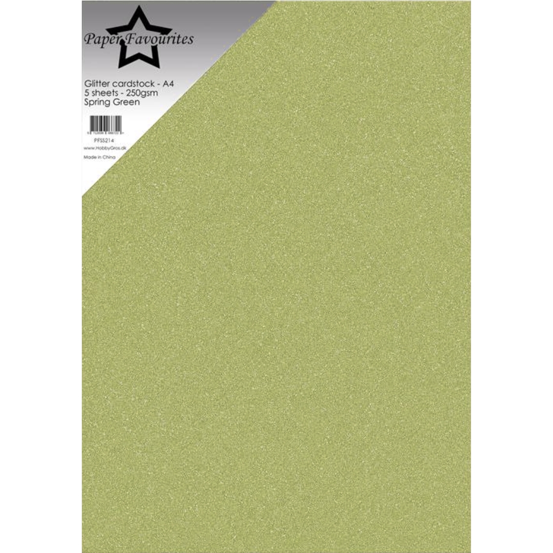 Paper Favourites Glitter Cardstock Spring Green Kimallekartonki A4 250gsm (5 kpl)