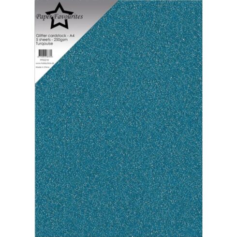 Paper Favourites Glitter Cardstock Turquoise – Kimallekartonki A4 250gsm (5 kpl)