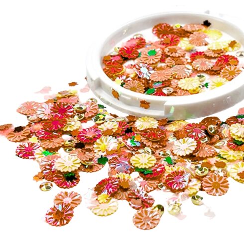 Picket Fence Studios shaker sequin mix ORANGE BOTTLECAP FLOWERS
