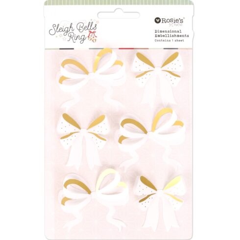 Rosie's Studio Sleigh Bells Ring – Dimensional Acetate Stickers Bows 3D-tarrat (6kpl)