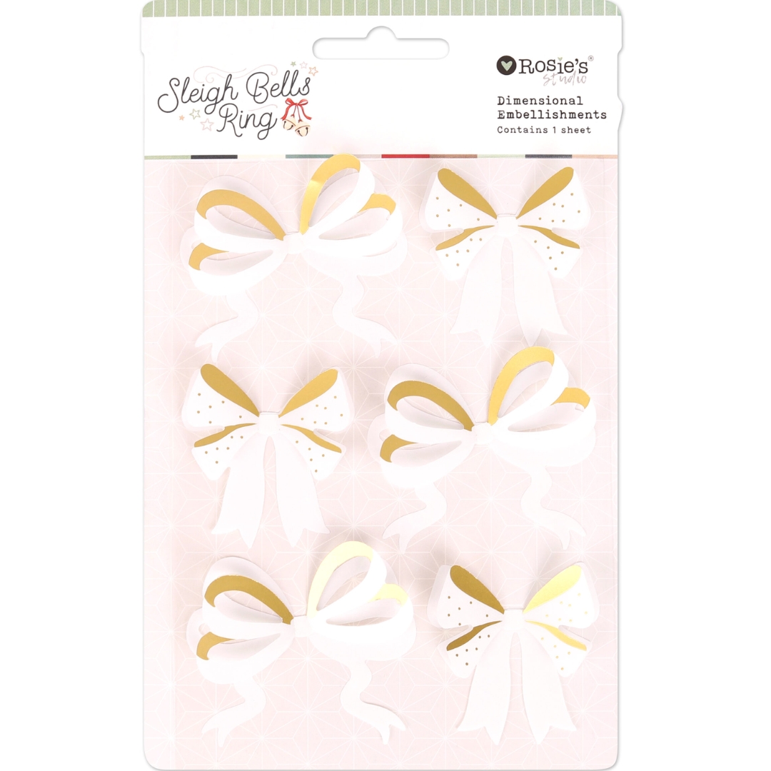 Rosie's Studio Sleigh Bells Ring – Dimensional Acetate Stickers Bows 3D-tarrat (6kpl)