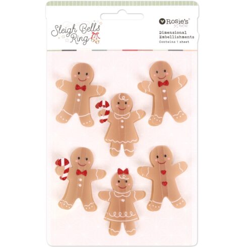 Rosie's Studio Sleigh Bells Ring Dimensional Acetate Stickers Gingerbread 3D-tarrat (6kpl)