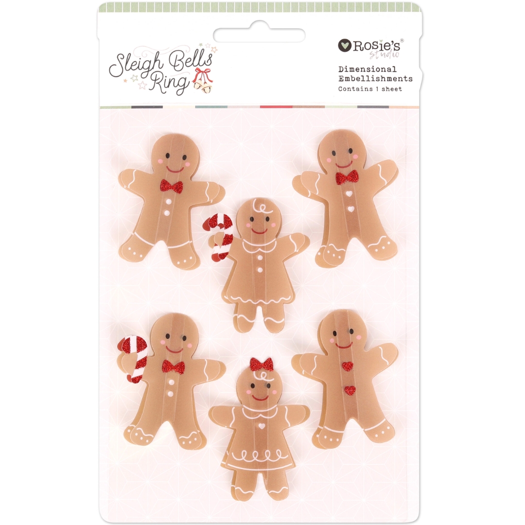 Rosie's Studio Sleigh Bells Ring Dimensional Acetate Stickers Gingerbread 3D-tarrat (6kpl)