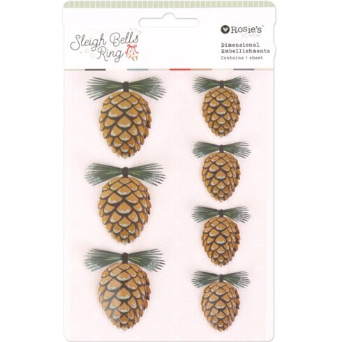 Rosie's Studio Sleigh Bells Ring – Dimensional Acetate Stickers Pinecones 3D-tarrat (7kpl)