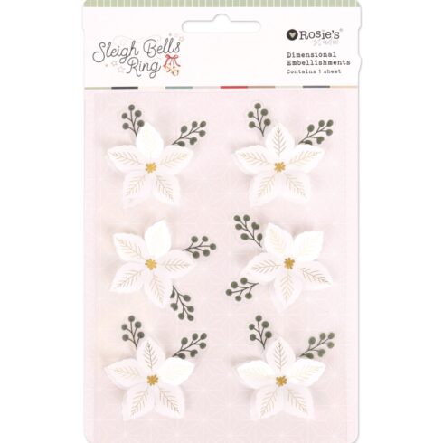 Rosie's Studio Sleigh Bells Ring – Dimensional Acetate Stickers Poinsettias 3D-tarrat (6kpl)