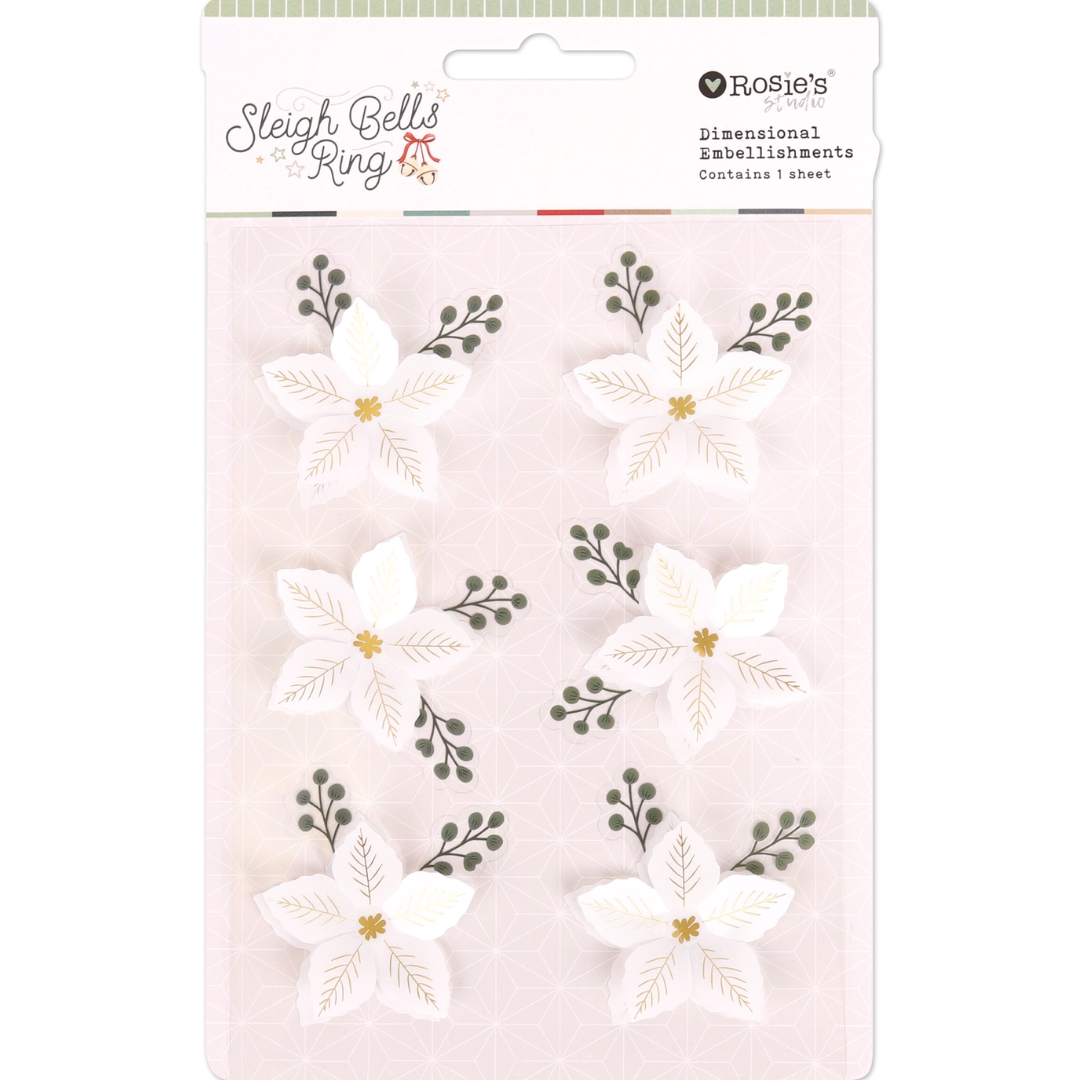 Rosie's Studio Sleigh Bells Ring – Dimensional Acetate Stickers Poinsettias 3D-tarrat (6kpl)