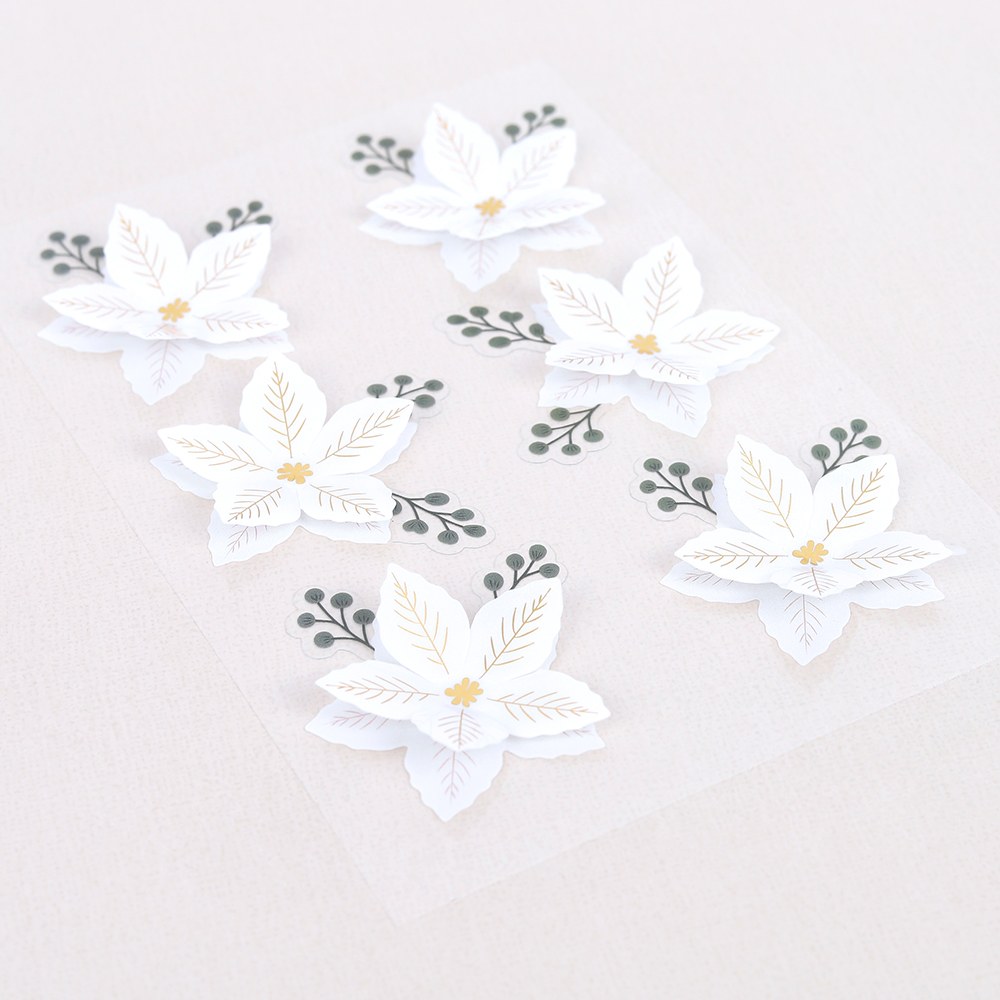Rosie's Studio Sleigh Bells Ring – Dimensional Acetate Stickers Poinsettias 3D-tarrat - Image 2