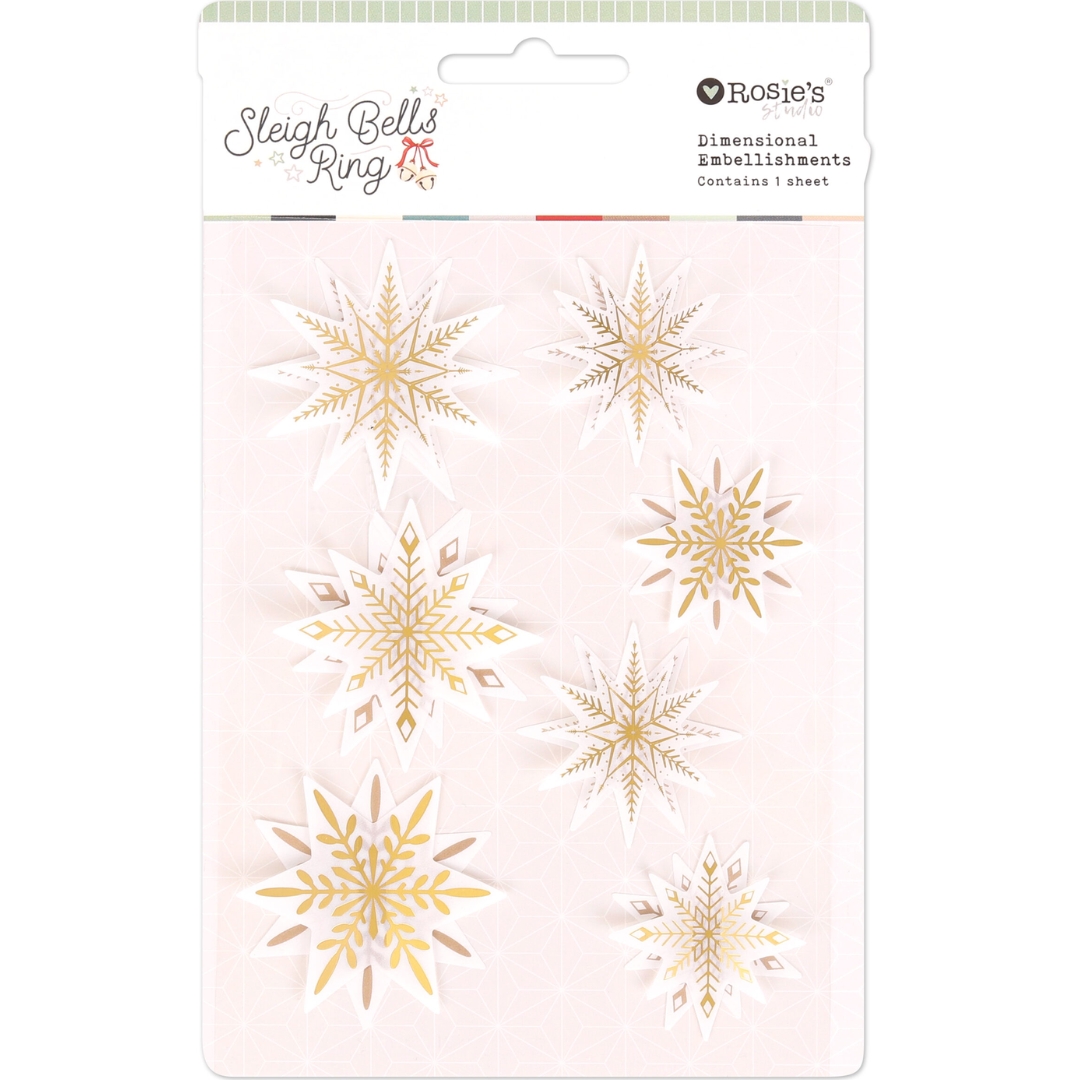Rosie's Studio Sleigh Bells Ring – Dimensional Acetate Stickers Stars 3D-tarrat (7kpl)