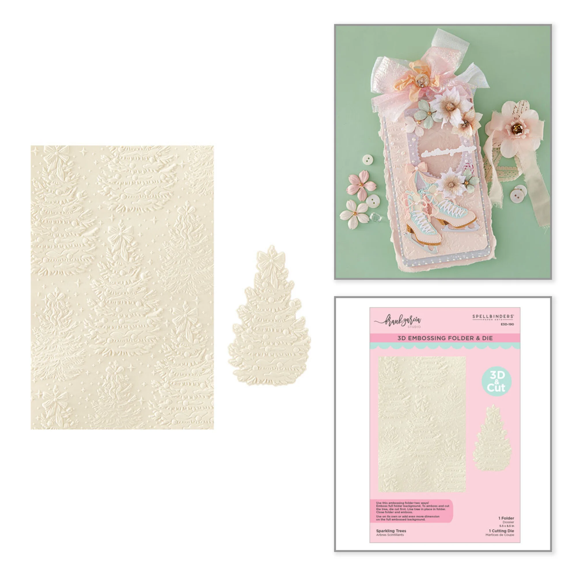 Spellbinders 3D & Cut kohokuviointikansio ja stanssi – Christmas Blush SPARKLING TREES - Image 4