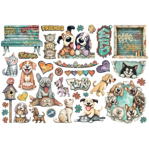 Stamperia Ephemera Furry Friends 2 leikekuvat liimataustalla (36 kpl)