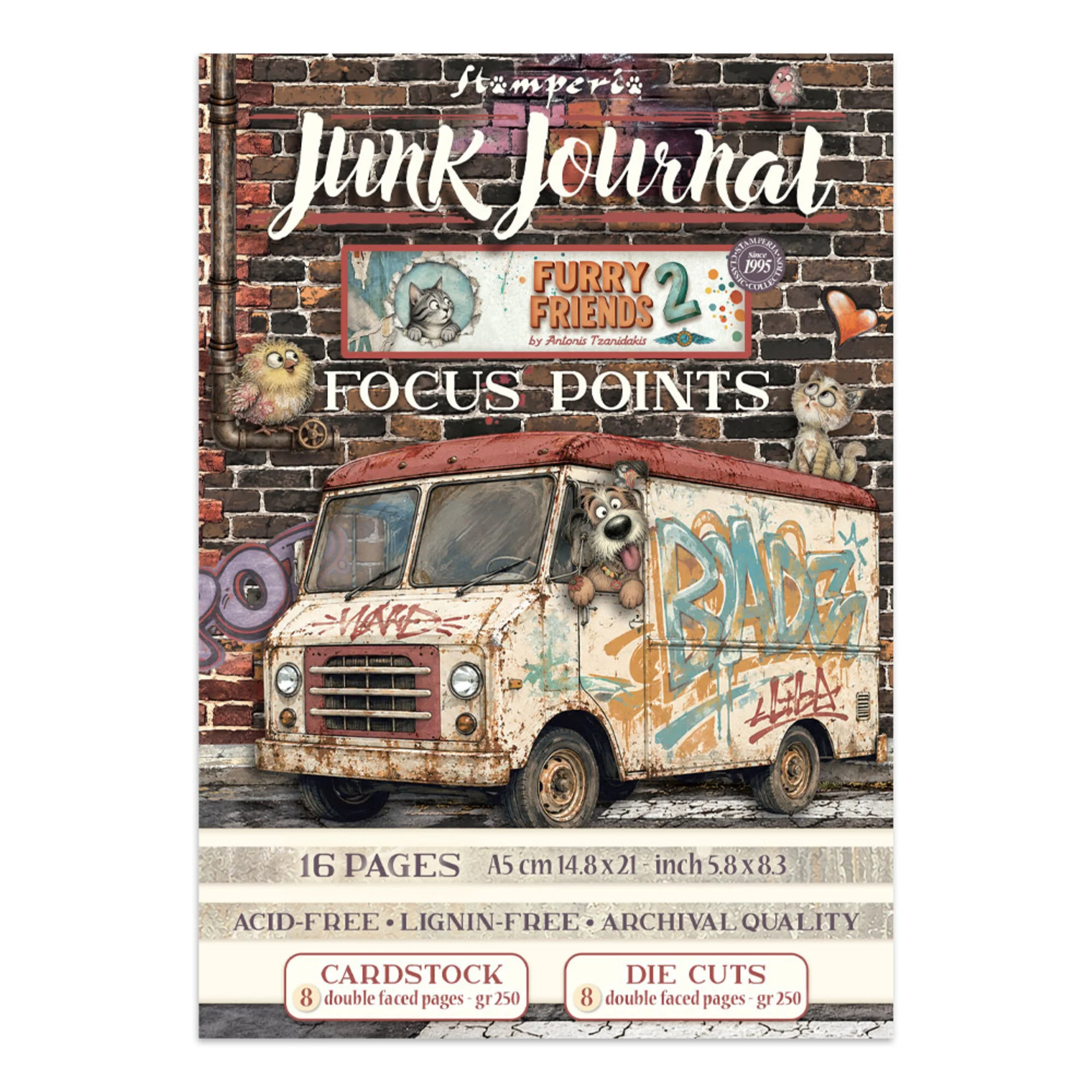 Stamperia Furry Friends 2 Journal Focus Points Backgrounds, Cut-Outs lehtiö (16 kpl) A5