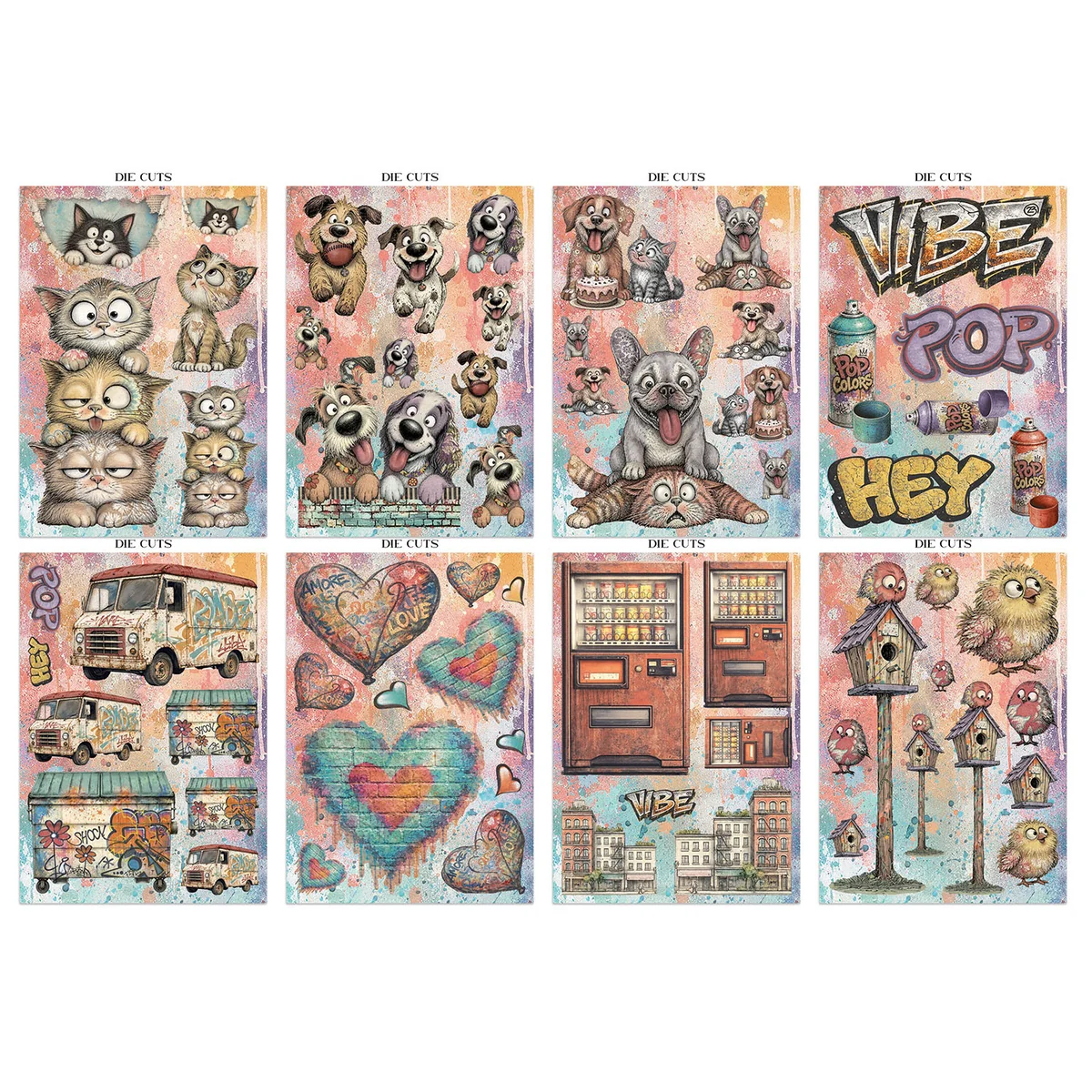 Stamperia – Furry Friends 2 Journal Focus Points Backgrounds, Cut-Outs lehtiö (16 kpl) A5 - Image 2