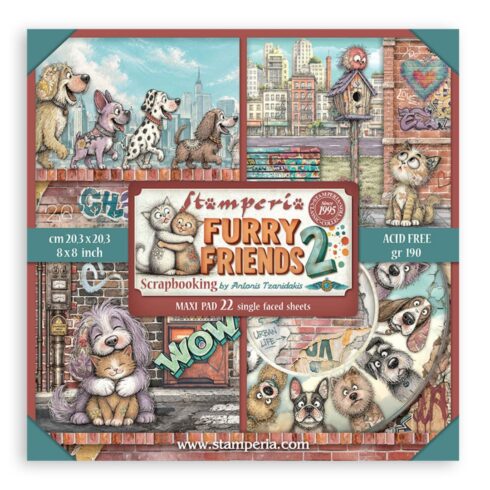 Stamperia Furry Friends 2 Maxi paperilajitelma 20 x 20 cm
