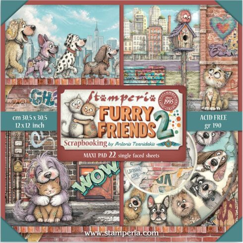 Stamperia Furry Friends 2 Maxi paperilajitelma 30 x 30 cm
