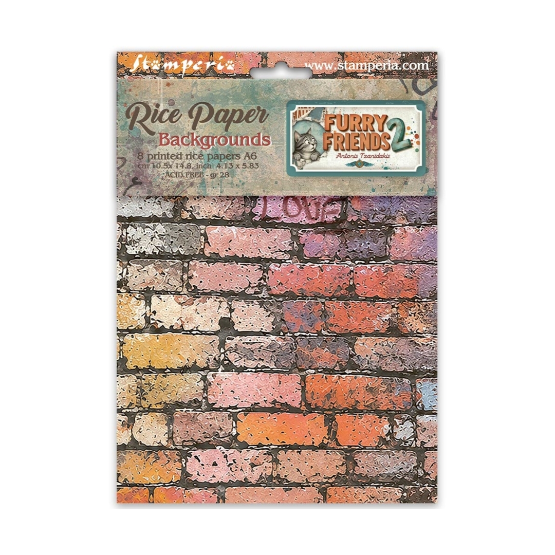 Stamperia Furry Friends 2 Mini Rice Paper Backgrounds riisipaperi (8 kpl) A6